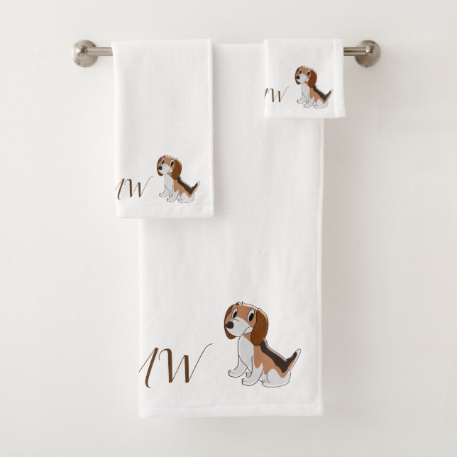 Hundedesign für mit Monogramm Beagle Badhandtuch Set (Insitu)