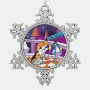 Hundefernrohr Schneeflocken Zinn-Ornament