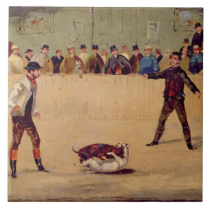 HundeFighting (Öl auf Papier) Fliese