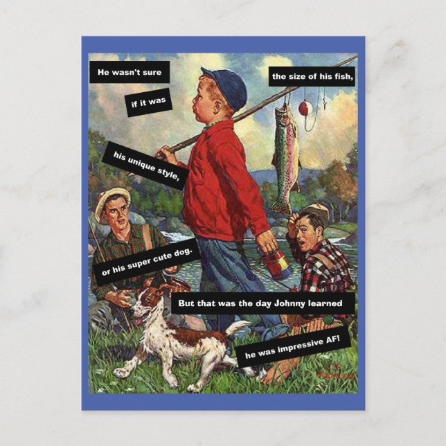 Hundefischen - Vintag Funny - Beeindruckender AF Postkarte (Vorderseite)