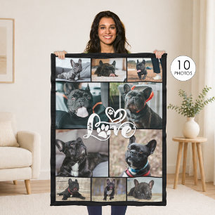 Hundefreund 10 Foto-Collage LOVE Pfotenabdruck Nam Fleecedecke