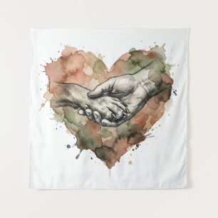 Hundefreund Mensch-Tier-Bindung Aquarell-Herz Wandteppich