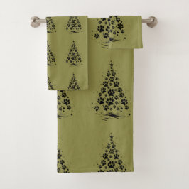 Hundefreund Pfotenabdruck Weihnachtsbaum 3 Badhandtuch Set