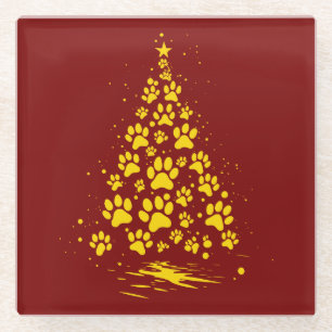 Hundefreund Pfotenabdruck Weihnachtsbaum 4 Glasuntersetzer