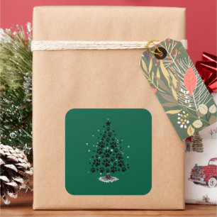 Hundefreund Pfotenabdruck Weihnachtsbaum Quadratischer Aufkleber