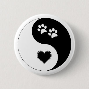 Hundefreund Yin Yang Herz und Pfotenabdrücke Button