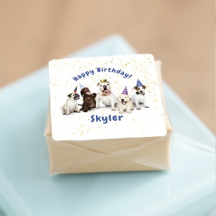 Hundegeburtstagsfeier Blau Quadratischer Aufkleber