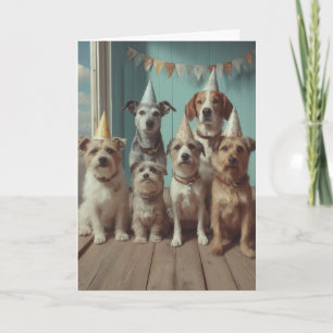 Hundegeburtstagsfeier mit festlichen Hüten Karte