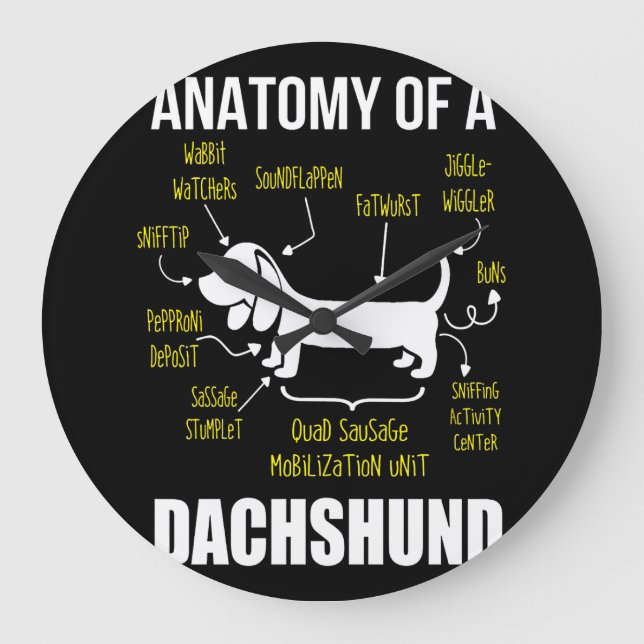 Hundegeschenk | Anatomie der Dackel Große Wanduhr (Vorderseite)