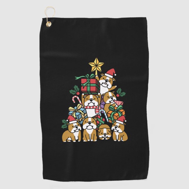 Hundegeschenk | Christmas Tree English Bulldog Dog Golfhandtuch (Vorderseite)