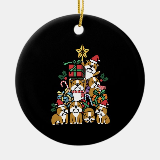 Hundegeschenk | Christmas Tree English Bulldog Dog Keramik Ornament (Vorne)