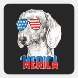 Hundegeschenk | Coole Dackel "Merica Quadratischer Aufkleber