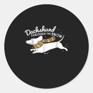 Hundegeschenk Dackel durch den Schnee Runder Aufkleber