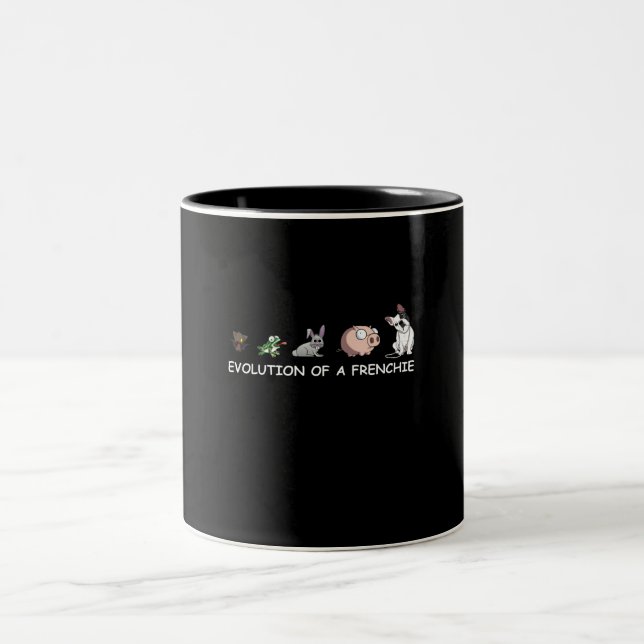 Hundegeschenk | Evolution eines Franzosen Zweifarbige Tasse (Mittel)