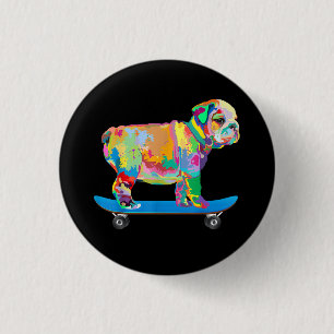 Hundegeschenk Farbenfrohe Coole Bulldog Puppy-Sk Button