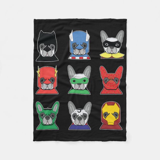 Hundegeschenk | French Bulldog Designs Super Hero Fleecedecke (Vorderseite)