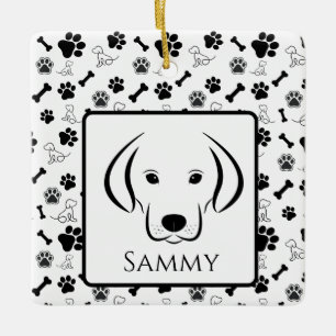 Hundegeschenk Schwarz-Weiß-Ornament Keramikornament