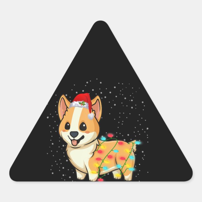 Hundegeschenk | Weihnachtslichter Corgi Dreieckiger Aufkleber (Vorderseite)