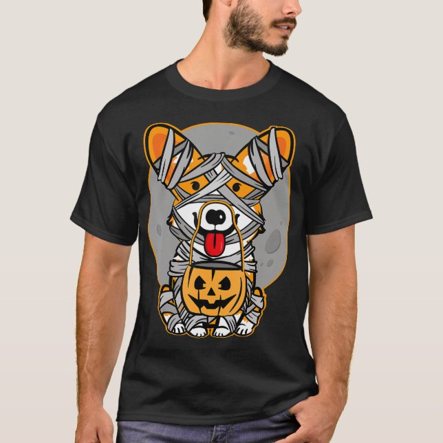 Hundegeschenk | Welsh Corgi Mummy Niedlich Hallowe T-Shirt (Vorderseite)