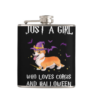 Hundegeschenk  Wer Lieben Korgi Hund und Halloween Flachmann