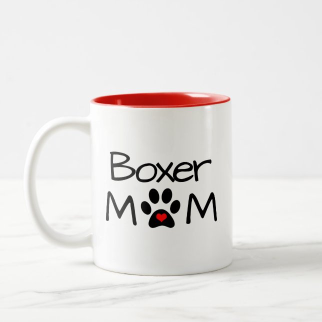 Hundegeschenke, Boxer-Mama Zweifarbige Tasse (Links)