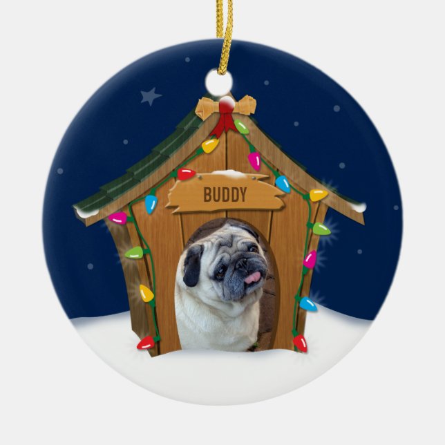 Hundehaus-Weihnachten Keramikornament (Vorne)