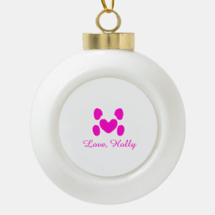 Hundeherz Pfote rosa Haustier Name Text Tier Katze Keramik Kugel-Ornament