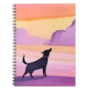 Hundeheulen Schwarze Hunde-Wasserfarben-Silhouet Notizblock
