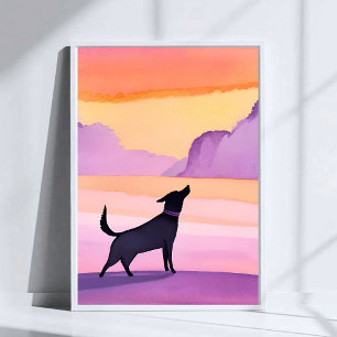 Hundeheulen   Schwarze Hunde-Wasserfarben-Silhouet Poster