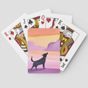 Hundeheulen Schwarze Hunde-Wasserfarben-Silhouet Spielkarten