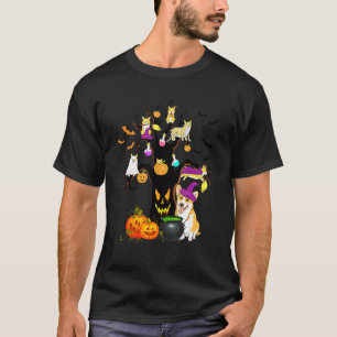Hundehexe Halloween-Kostüm Corgi-Hund mit Baum-Pu T-Shirt