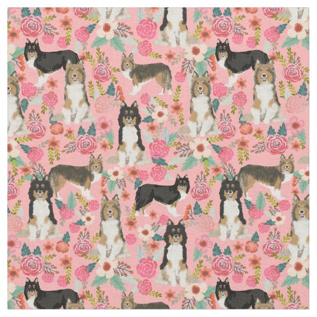 Hundehund Vintage Blumen rosa Stoff (Nahaufnahme)