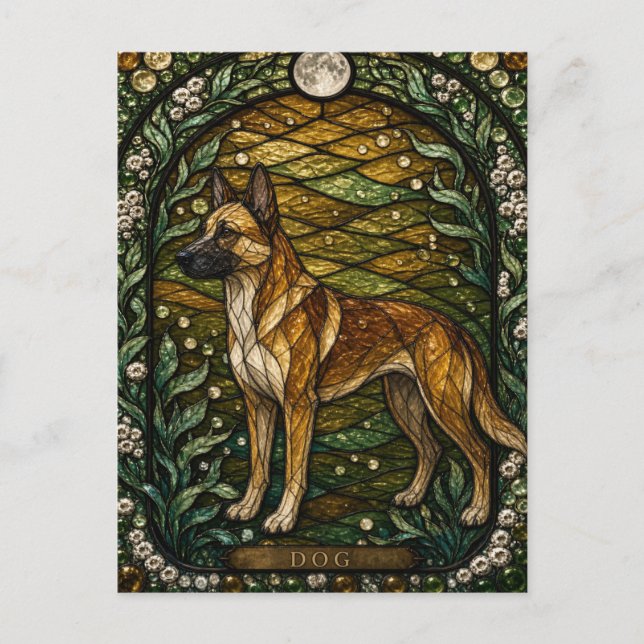 Hundehütte-Dämmerung-Illumina-Buntglas Postkarte (Vorderseite)