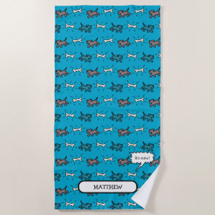 Hundeknochen-Graffiti-Art-Namen-blaues Badetuch