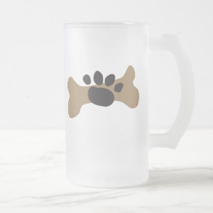 Hundeknochen u. Tatzen-Druck Mattglas Bierglas
