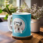 Hundeknochen und Polka Dot Pet Foto Frame - blau Kaffeetasse<br><div class="desc">Eine lustige Art,  ein Foto Ihres Lieblingstiers anzuzeigen. Der Polka Dot-Rand zeigt ein niedliches Bild und der Hundename ist in einem Cartoon-Hundeknochen. Fügen Sie Ihr Lieblings-Welpenbild hinzu und machen Sie einen niedlichen Sake der Haustiere.</div>