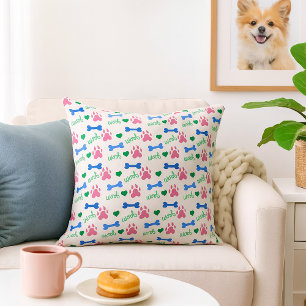 Hundeknochen Wuff Pink Blau Grün Muster Kissen