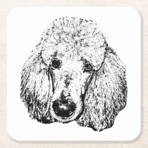 Hundekopf-Unterlage – Minimalistisches schwarzes I Rechteckiger Pappuntersetzer