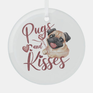 Hundekuss .Pugs & Kisses Watercolor Tee Ornament Aus Glas