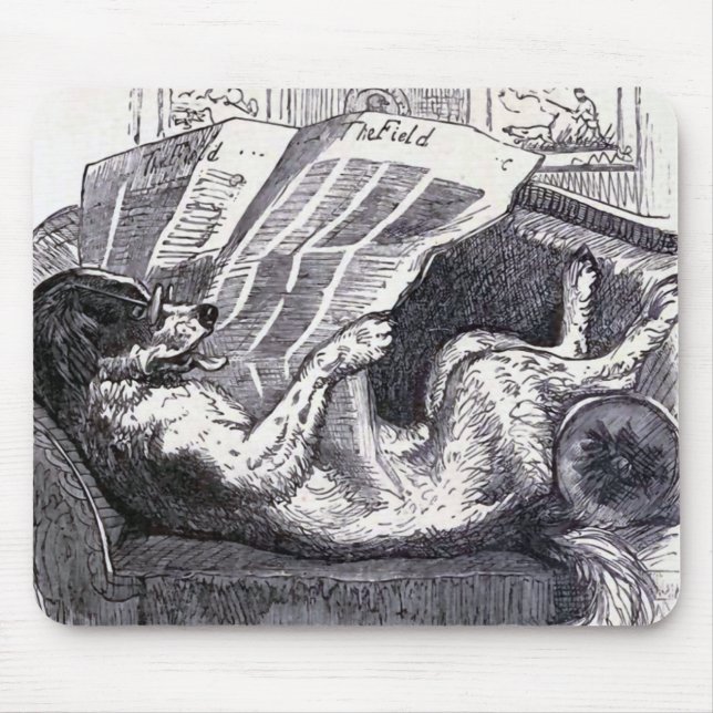 "Hundelesezeitungs-" Vintage Illustration Mousepad (Vorne)