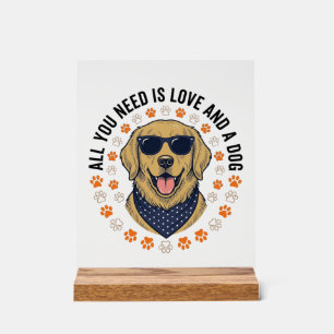 Hundeliebe Vintage Retriever Pfotenabdruck-Shirt-D Acrylschild