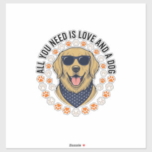 Hundeliebe Vintage Retriever Pfotenabdruck-Shirt-D Aufkleber