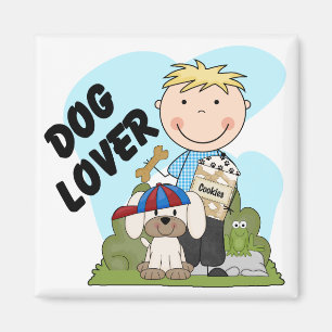 Hundeliebhaber-blonde Jungen-T-Shirts und Magnet
