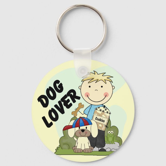 Hundeliebhaber-blonde Jungen-T-Shirts und Schlüsselanhänger (Vorderseite)
