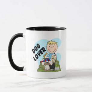 Hundeliebhaber-blonde Jungen-T-Shirts und Tasse