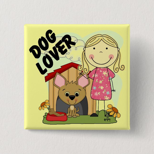 Hundeliebhaber-blonde Mädchen-T - Shirts und Button (Vorderseite)
