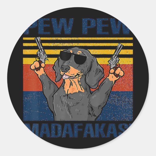 Hundeliebhaber | Dackel Pew Pew Vintag Runder Aufkleber (Vorderseite)