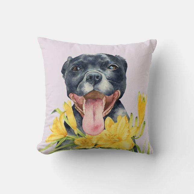 Hundeliebhaber, Pitbull-Hund, Aquarell Kissen (Vorderseite)