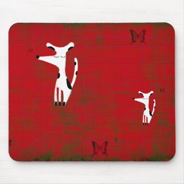Hundeljunge Liebe Roter Schmetterling gebeutelt Mo Mousepad (Vorne)