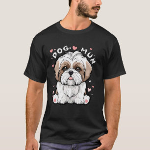 Hundemama Baby Shih Tzu Welpe und Herzen umgeben T-Shirt